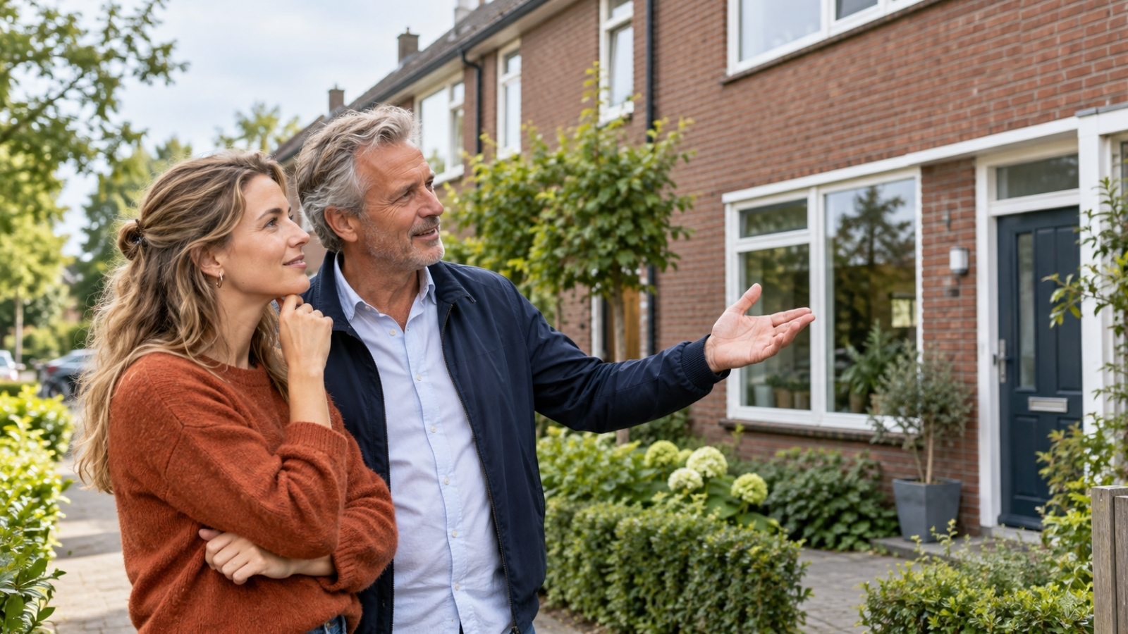 Ouder en kind kijken samen naar een woning